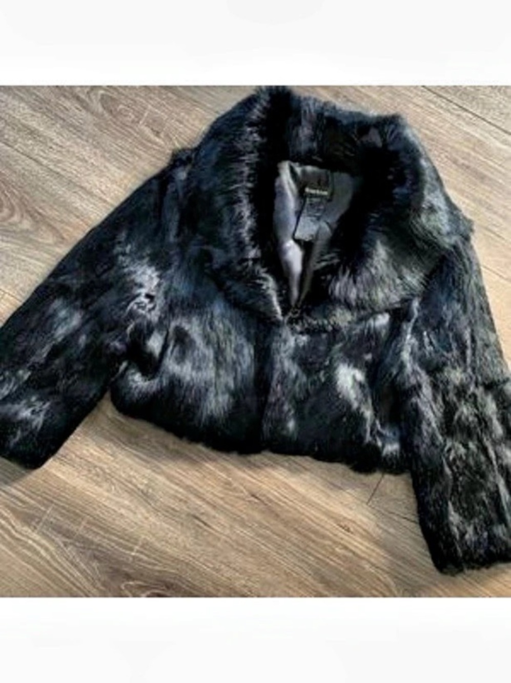 BEBE REAL RABBIT FUR Black Cropped Jacket XS